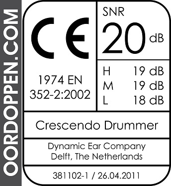 Oordoppen.com - Crescendo Music PRO Drummers Dempingswaarde SNR