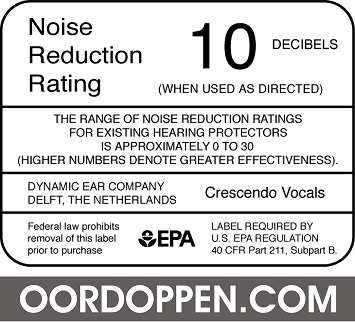 Oordoppen.com - Crescendo Music PRO Vocals Dempingswaarde Tabel NRR Oordopjes Professionele Gehoorgescherming Vlakke demping