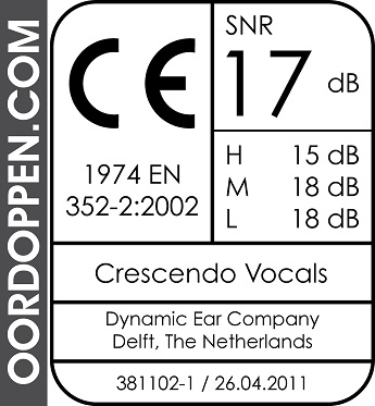 Oordoppen.com - Crescendo Music PRO Vocals Dempingswaarde Tabel SNR Oordopjes