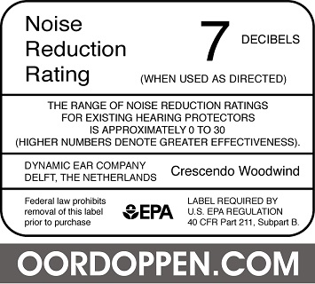 Oordoppen.com Crescendo Music PRO Woodwind Dempingswaarde Tabel Oordopjes Violist - Gehoorbescherming Saxofonist - Houtblazer - Koperblazer - Strijker - Orkest