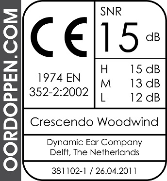 Oordoppen.com Crescendo Music PRO Woodwind Dempingswaarde Tabel SNR Oordopjes