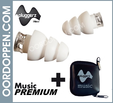 Oordoppen.com - Pluggerz Music Premium Oordopjes - Gehoorbescherming vlakke demping - Speciaal Filter met membraan Trekpleister